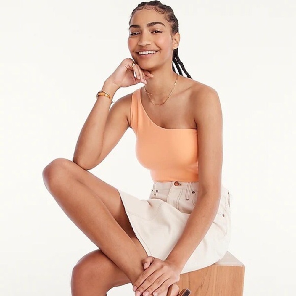 J.Crew FormKnit one-shoulder Stretch Tank In Bright Cantaloupe Size S - Picture 2 of 7